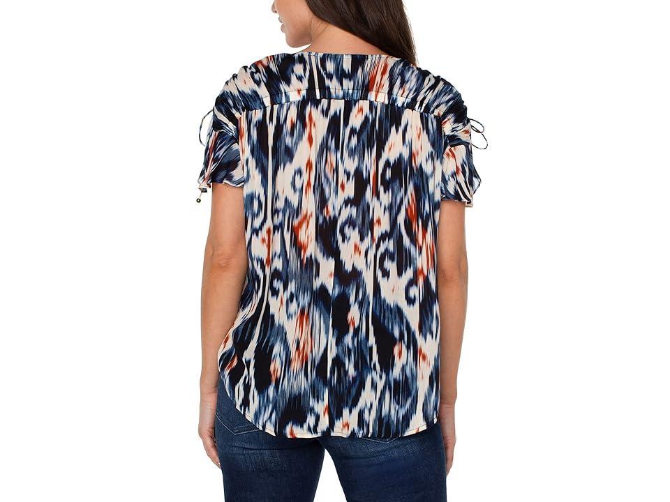 Liverpool Los Angeles Shirred V-Neck Dolman Top with Tie Details (All Over Ikat Print) Women's Clothing Product Image
