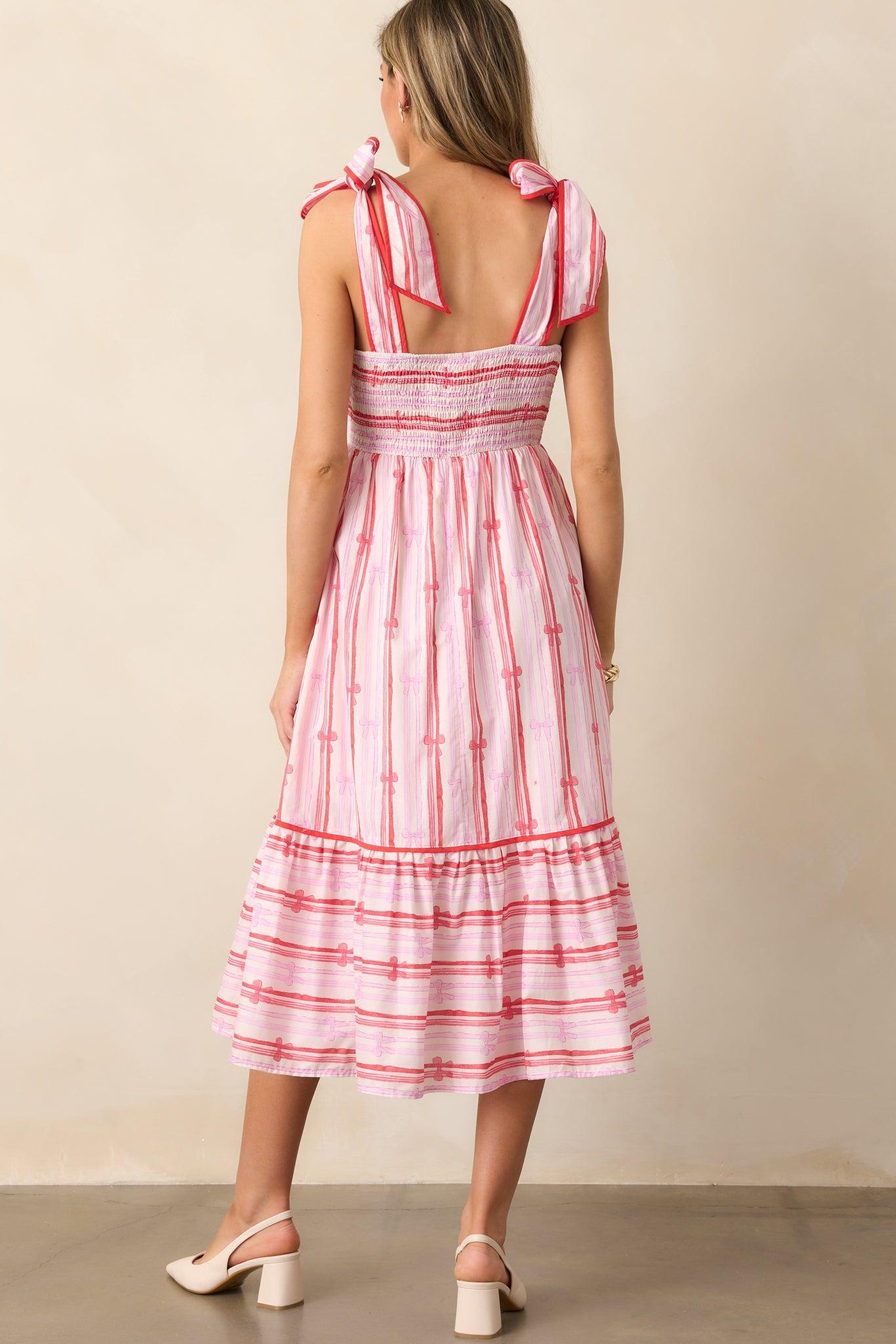 Through The Fields Pink Multi Stripe Cotton Midi Dress Product Image