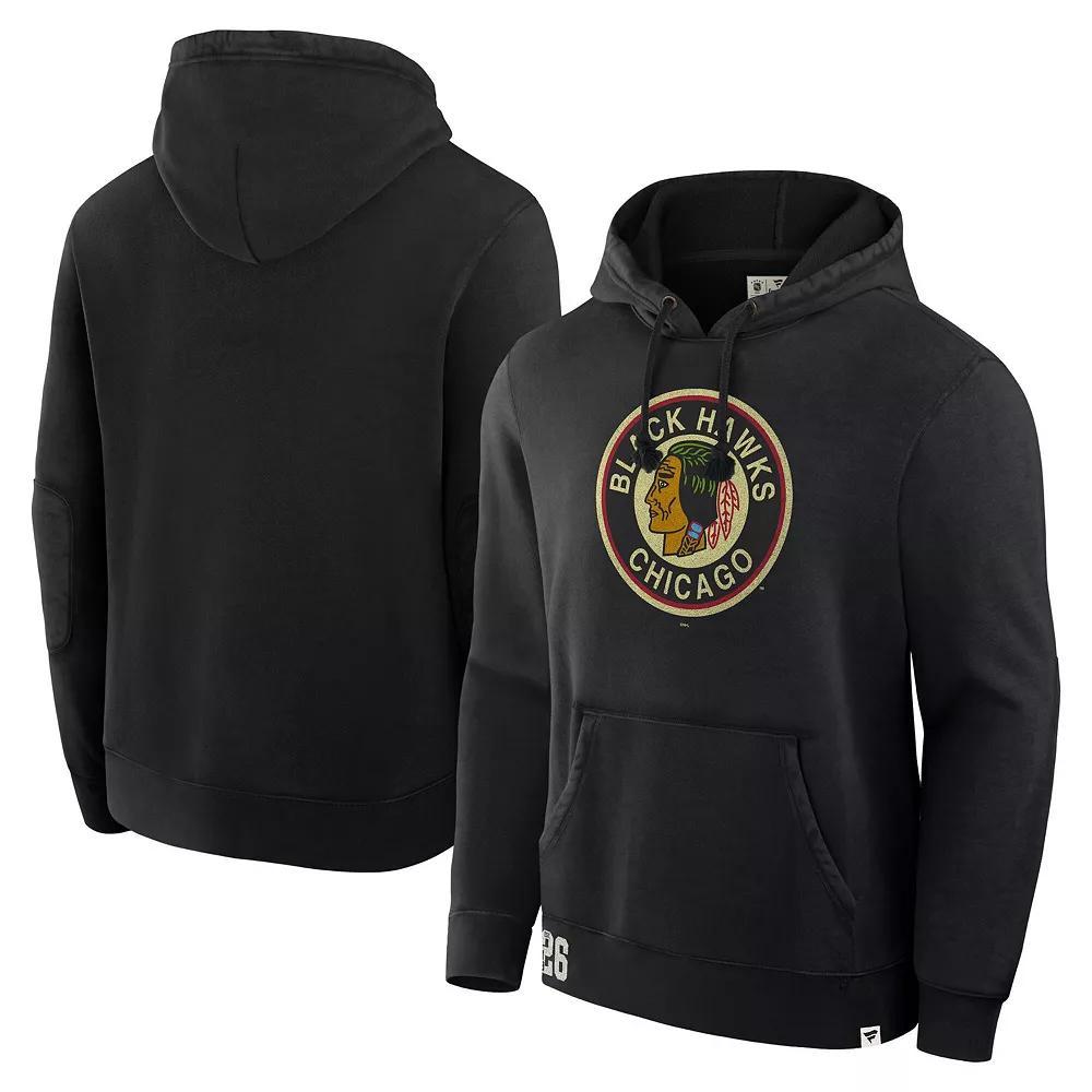 Men's Fanatics Black Chicago Blackhawks Decades Collection Tradition Fleece Pullover Hoodie, Size: Small Product Image
