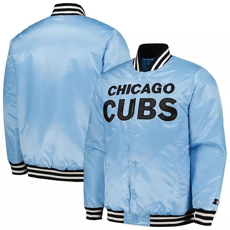 Men's Starter Light Blue Chicago Cubs Cross Bronx Fashion Satin Full-Snap Varsity Jacket, Size: XL Product Image