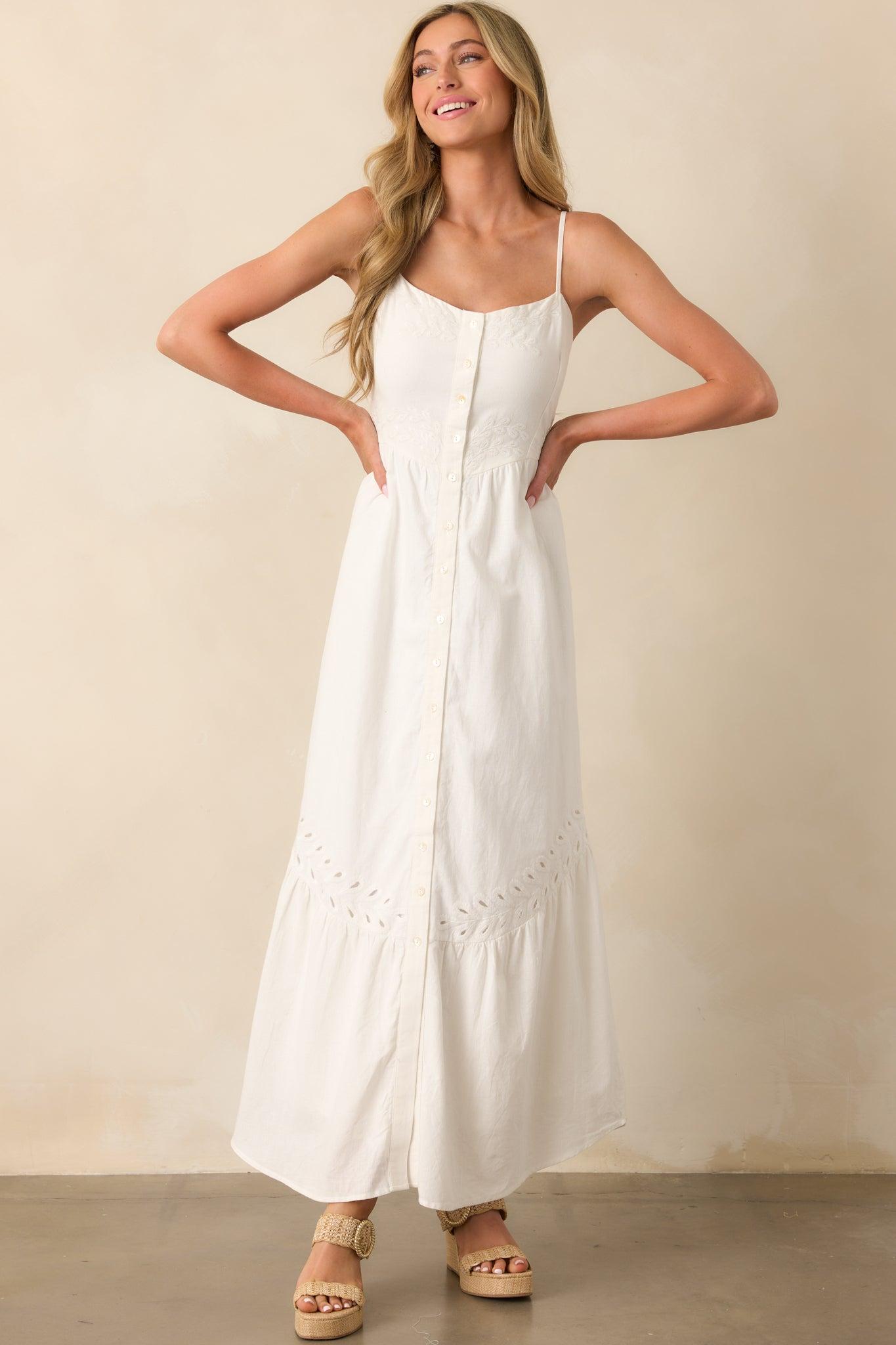 Z Supply White Citadelle Embroidered Linen Maxi Dress Product Image