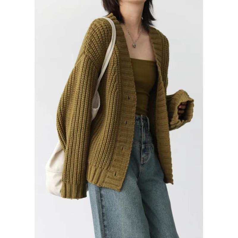 V-Neck Plain Button-Up Cardigan Product Image