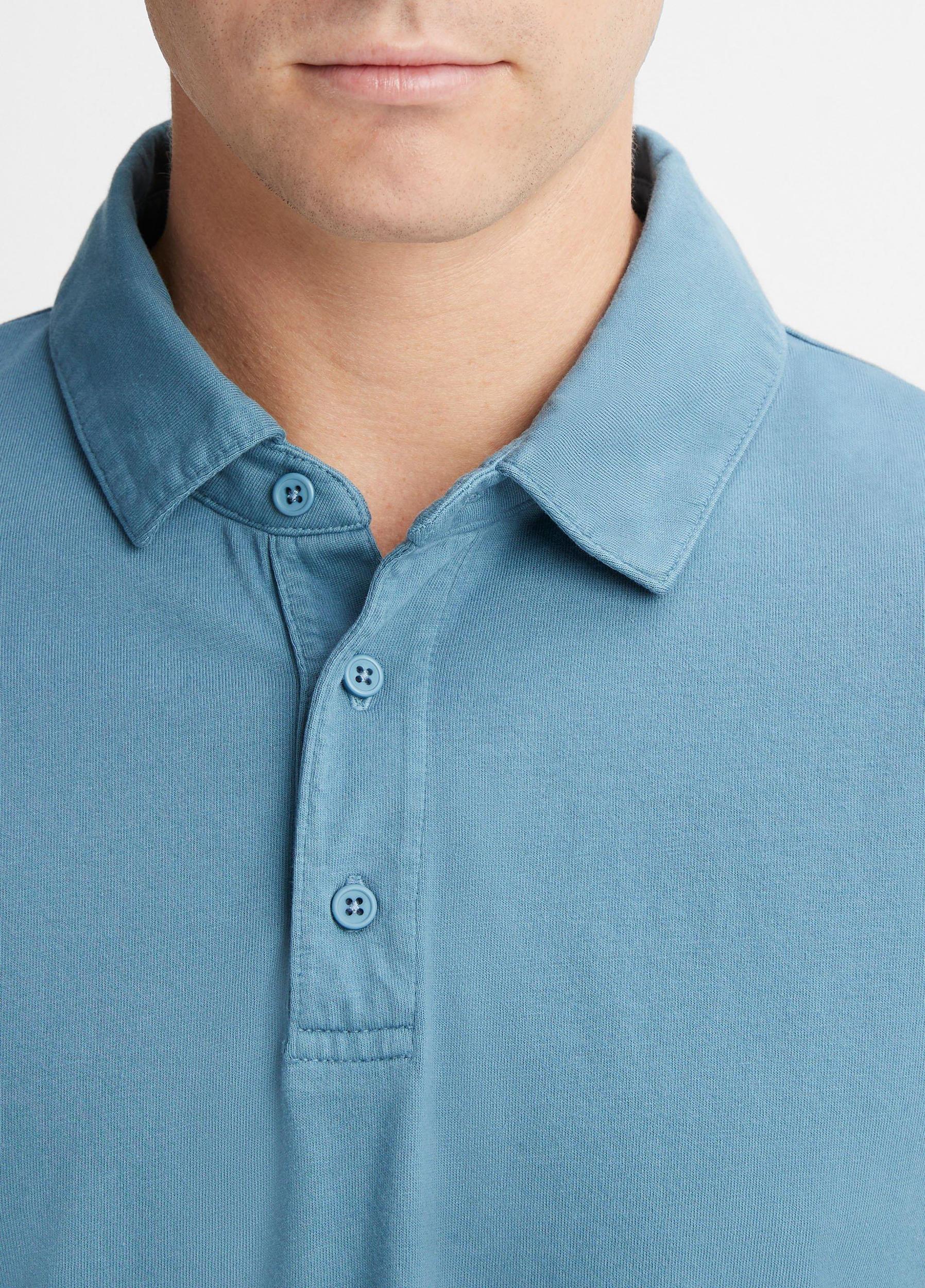 Mens Garment Dye Long-Sleeve Polo Shirt, Washed High Sea, Size XL Vince Product Image