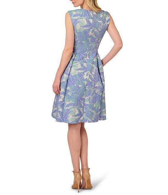Adrianna Papell Split V Neck Sleeveless Jacquard Aline Dress Product Image