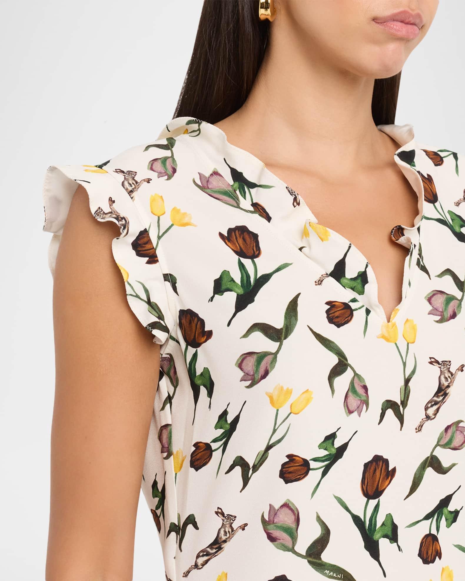 Floral Ruffle V-Neck Midi Dress Product Image