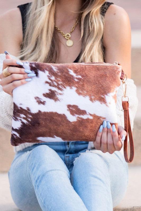 Faux Fur Cow Animal Print Clutch Product Image