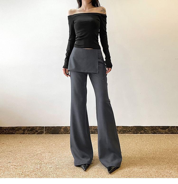 High Waist Plain Mock Two Piece Flared Suit Pants Product Image