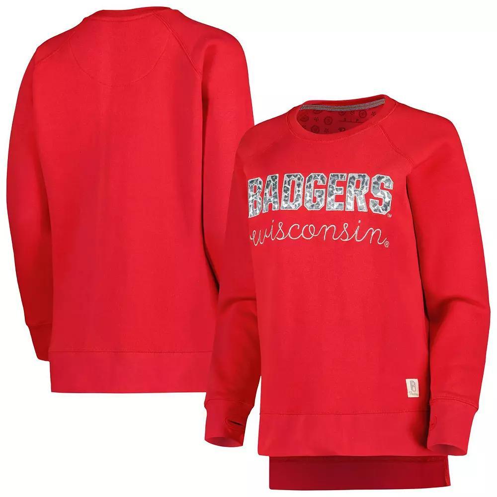 Women's Pressbox Red Wisconsin Badgers Steamboat Animal Print Raglan Pullover Sweatshirt, Size: Small Product Image