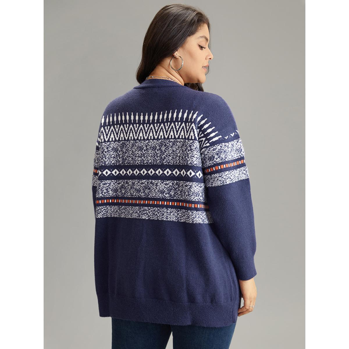 Plus Size Anti-Pilling Bandana Print Open Front Cardigan Midnight Women Casual Loose Long Sleeve Festival-Christmas Cardigans BloomChic 12/L Product Image