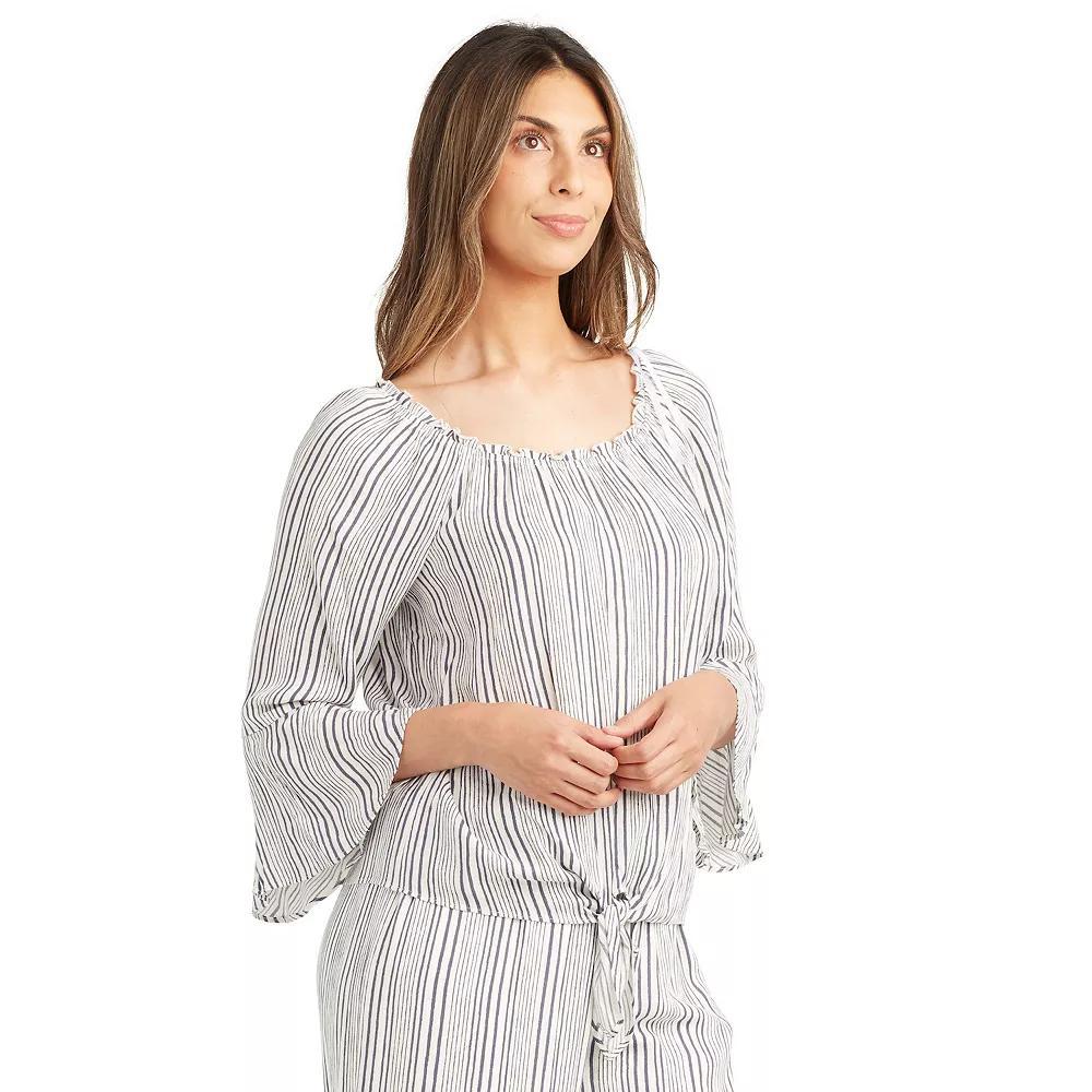 Petite AB Studio Striped Bell Sleeve Top, Womens E Blue Stripe Product Image