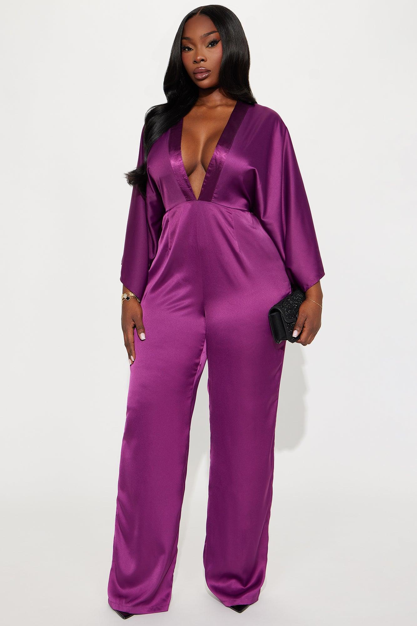 Daphne Satin Wide Leg Jumpsuit - Plum Product Image
