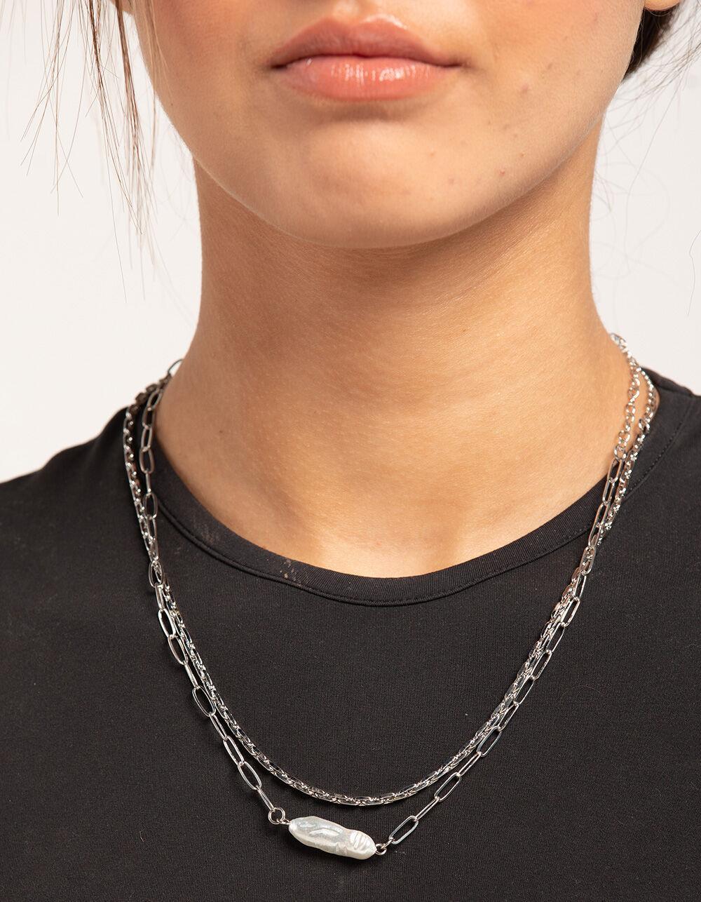 RSQ Layered Pearl Chain Necklace - SILVER Product Image