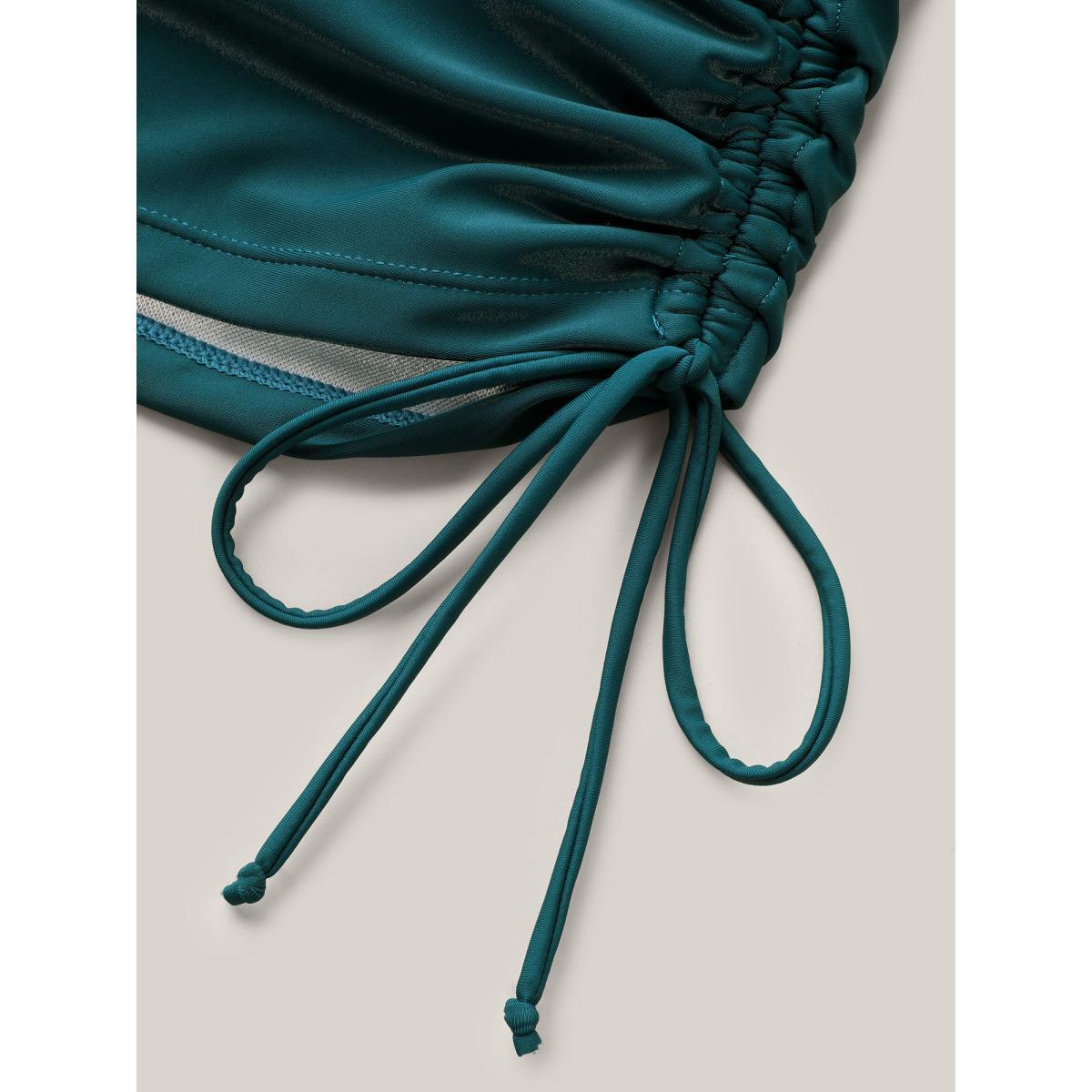 Plus Size Twist Front Ruched Drawstring Swim Top Women's Swimwear Cyan Beach Twist High stretch Skinny Heart neckline Curve Swim Tops BloomChic 18-20/2X Product Image