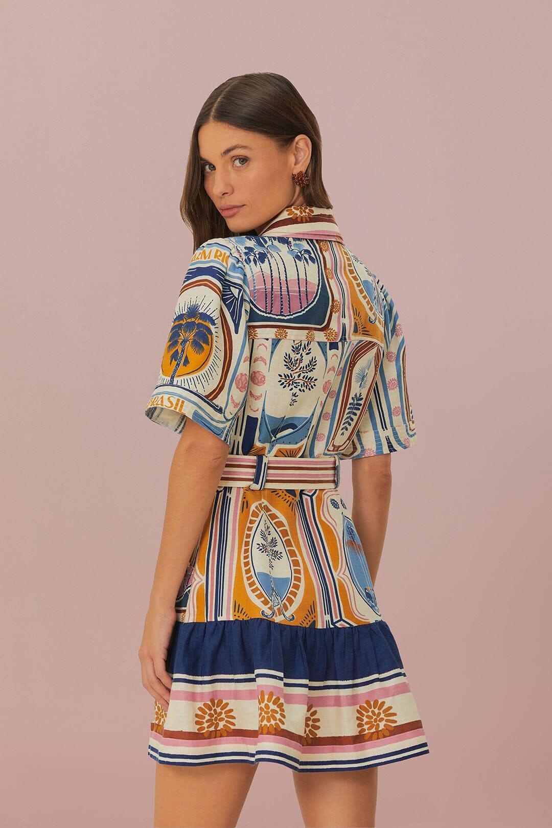 Cream Cerrado Stamps Short Sleeve Mini Dress Product Image