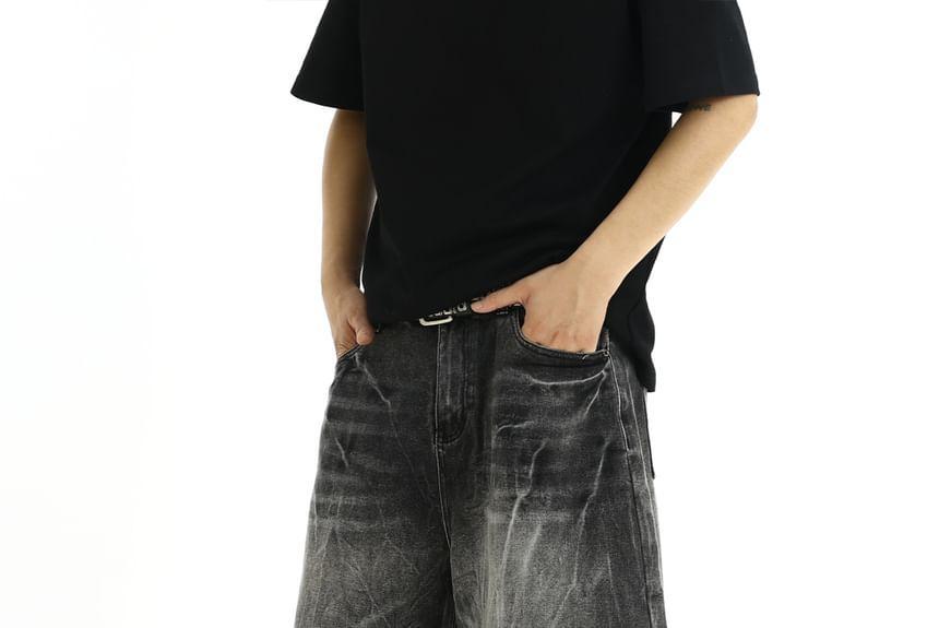 Mid Rise Washed Denim Shorts Product Image