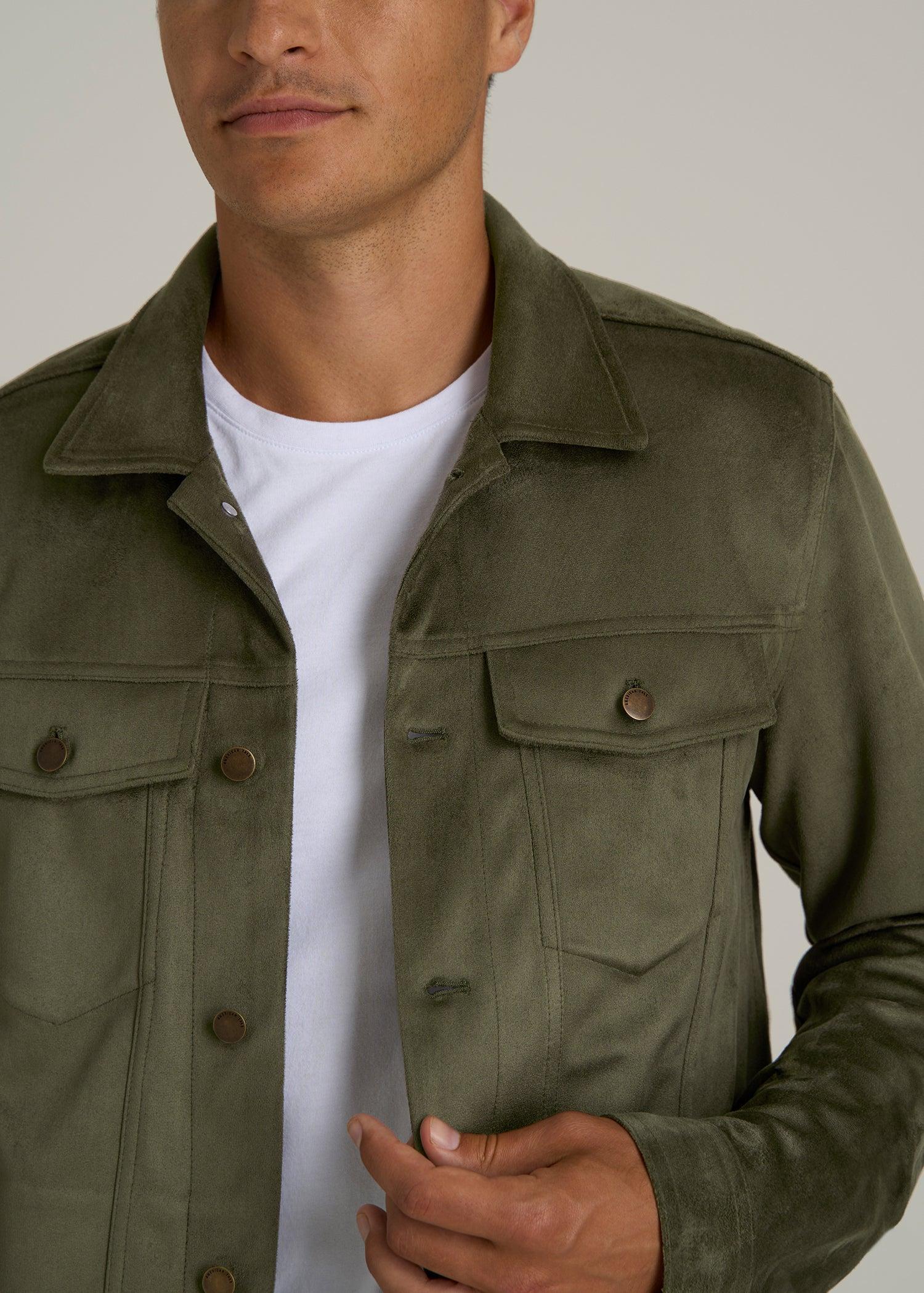 Faux Suede Trucker Jacket for Tall Men in Forest Night Male Product Image