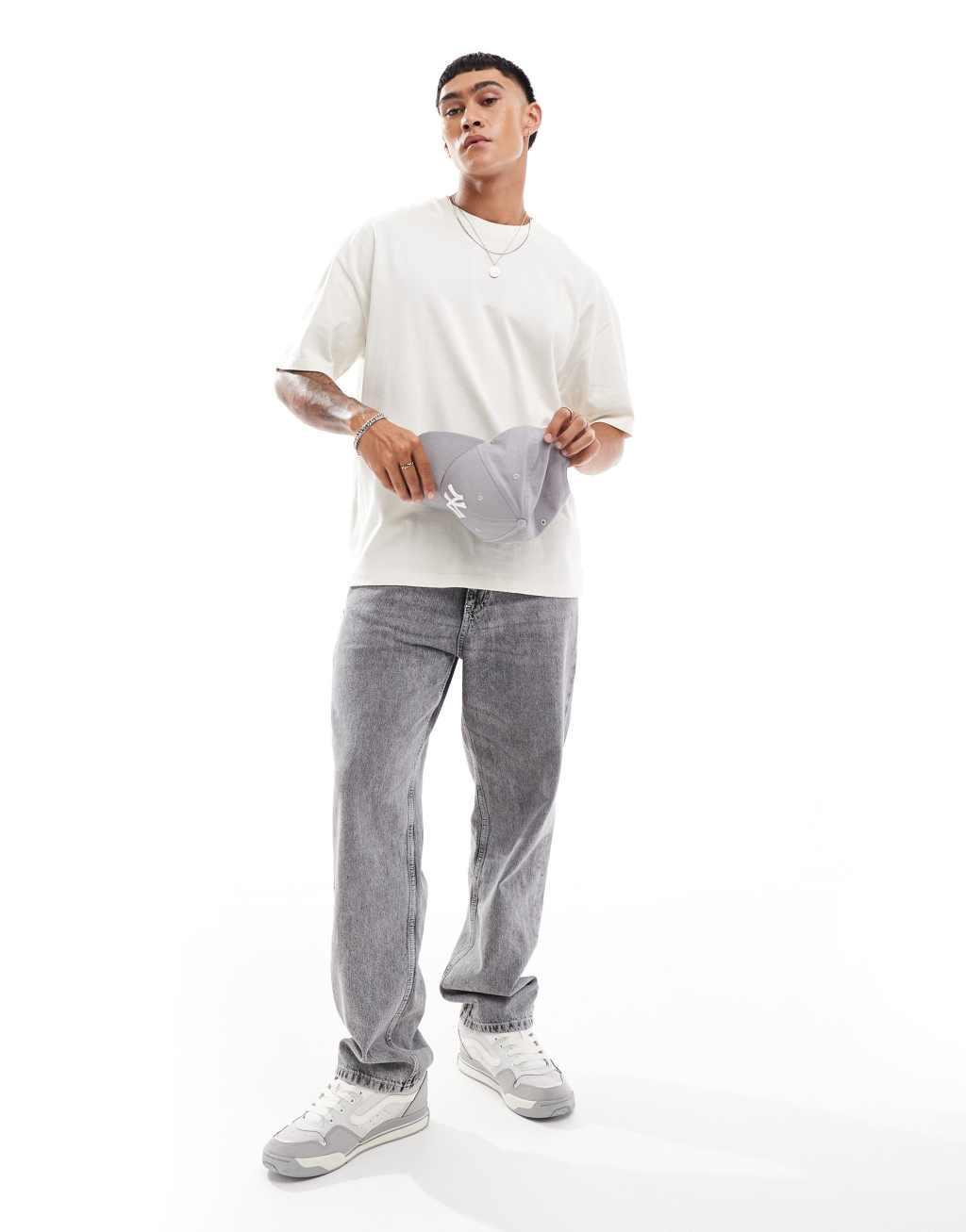 ASOS DESIGN essential 2 pack oversized T-shirts in cream and charcoal Product Image