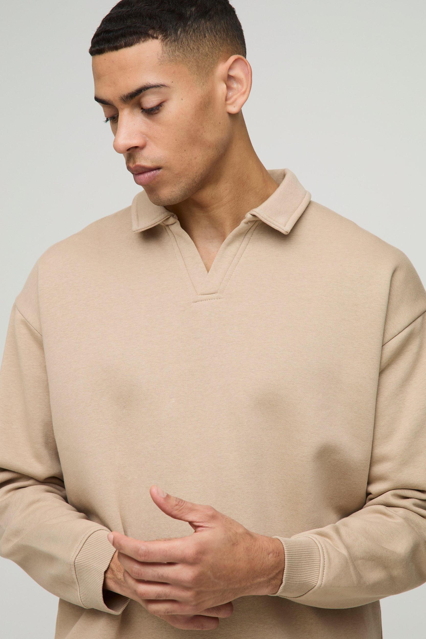 Oversized Revere Polo Sweatshirt | boohooMAN USA Product Image