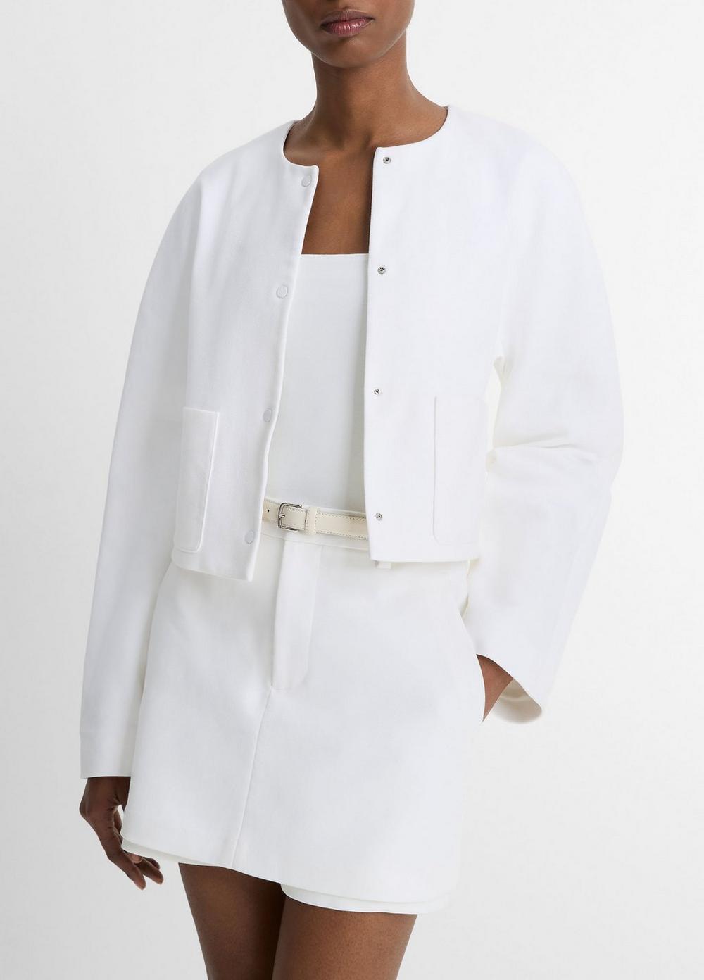 Womens Italian Cotton Collarless Jacket, Optic White, Size S Vince Product Image