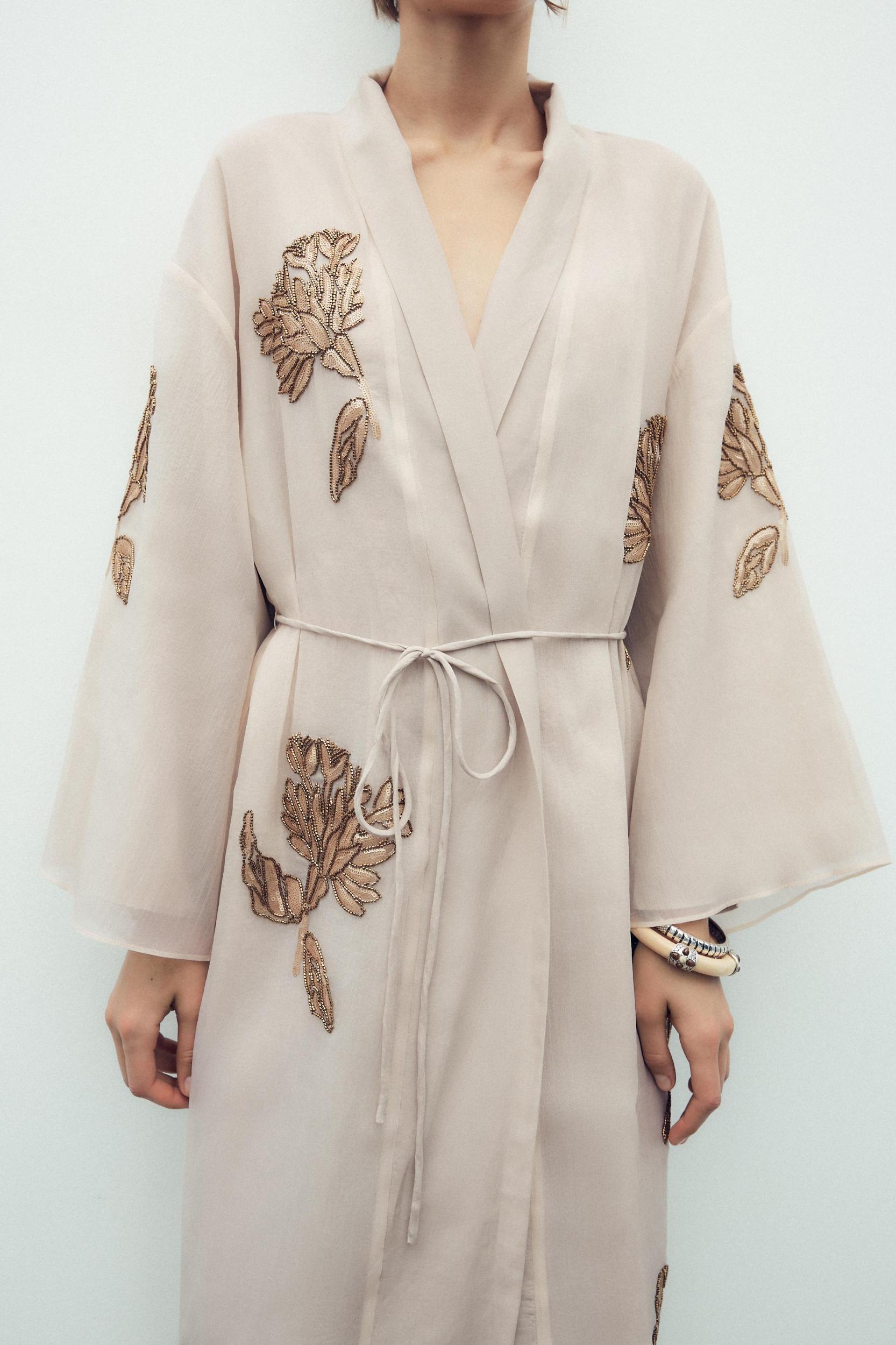 SILK KIMONO WITH EMBROIDERY AND BEADS Product Image