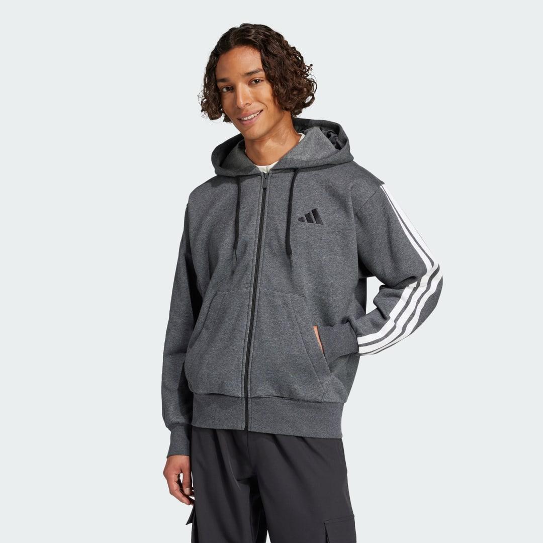 adidas Essentials 3-Stripes Fleece Hoodie Pure Ruby M Mens Product Image