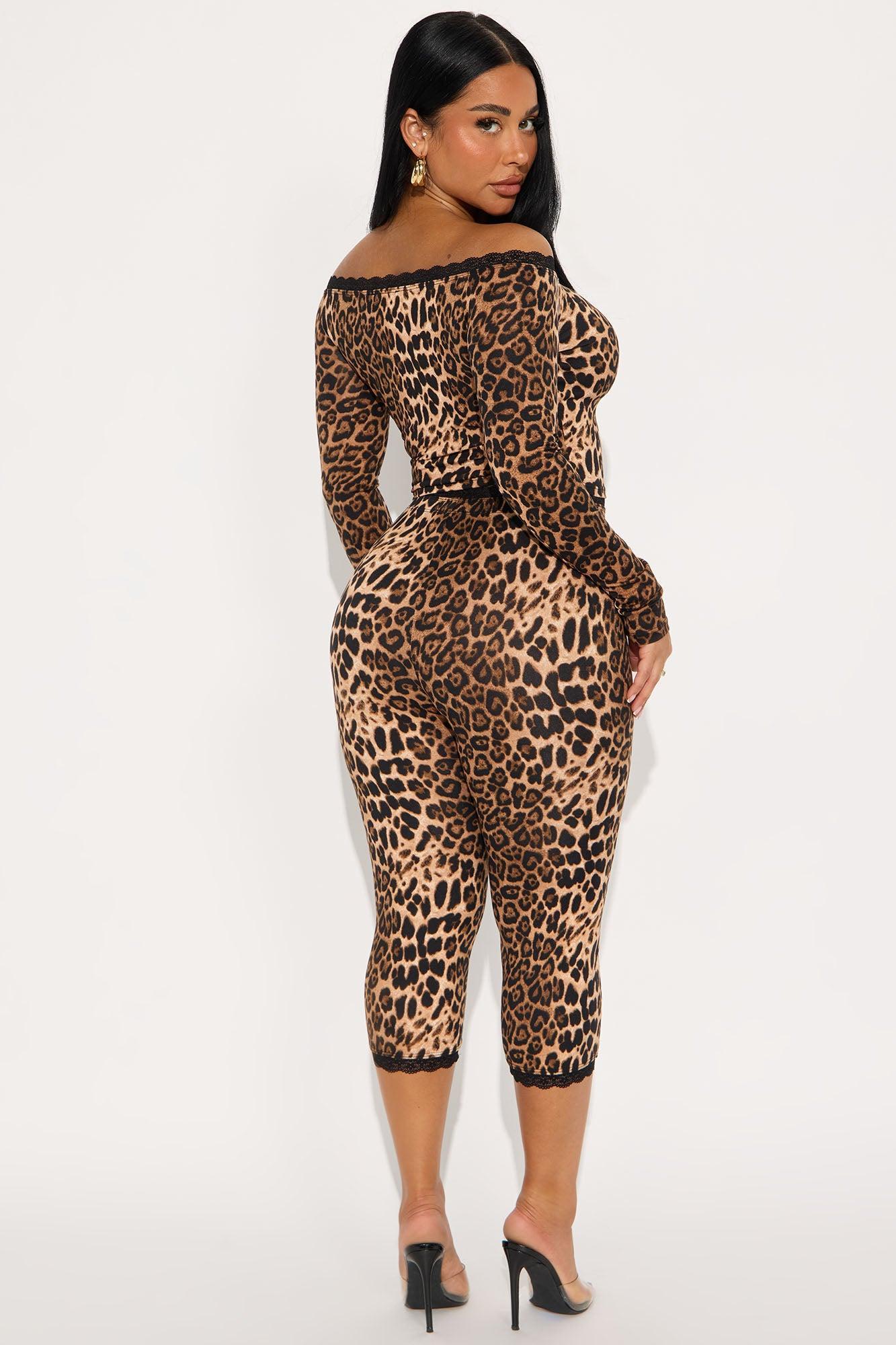 Fiona Off Shoulder Leopard Capri Set - Brown/combo Product Image