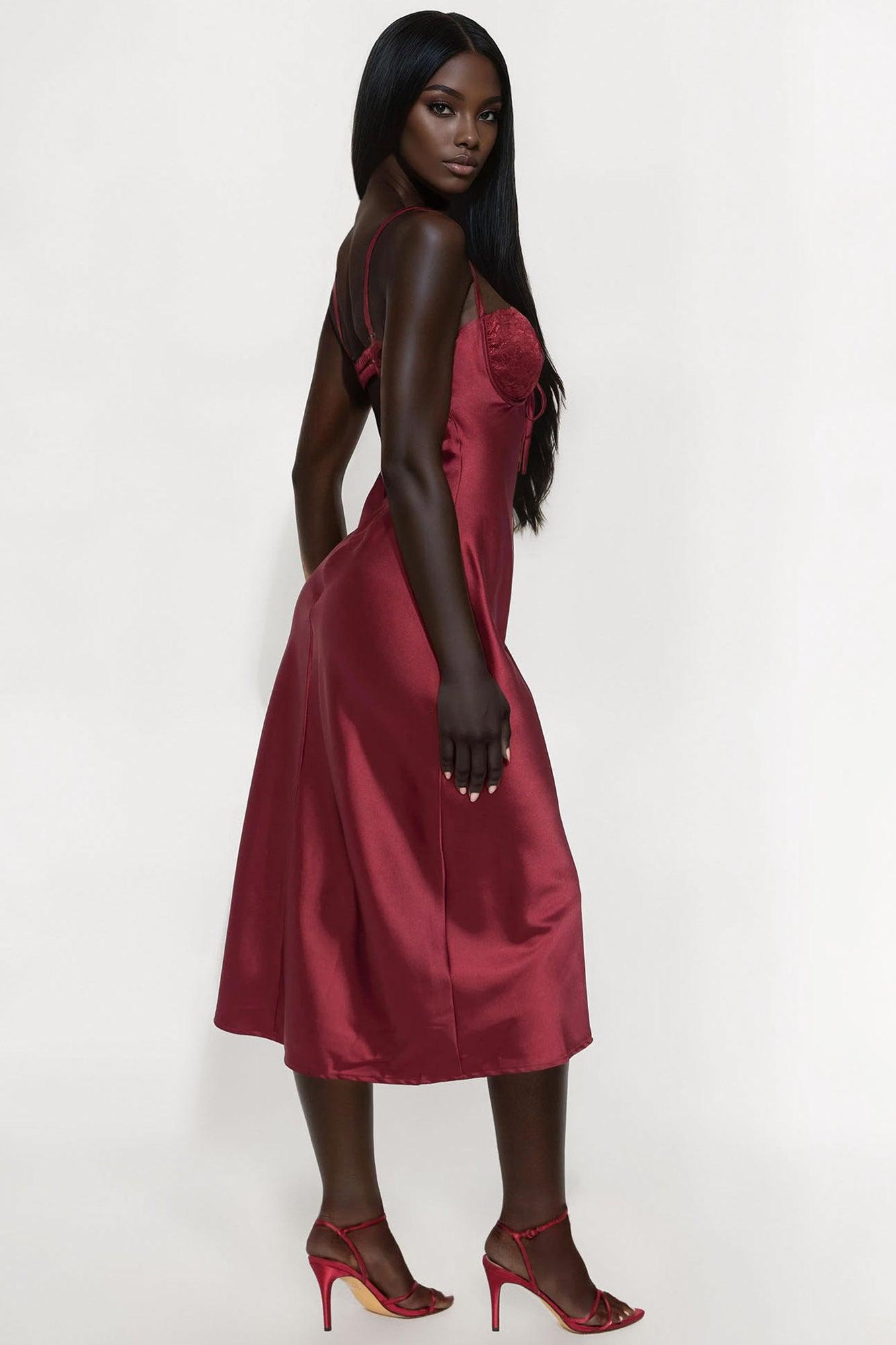 Purely Passionate Satin Midi Dress - Wine Product Image