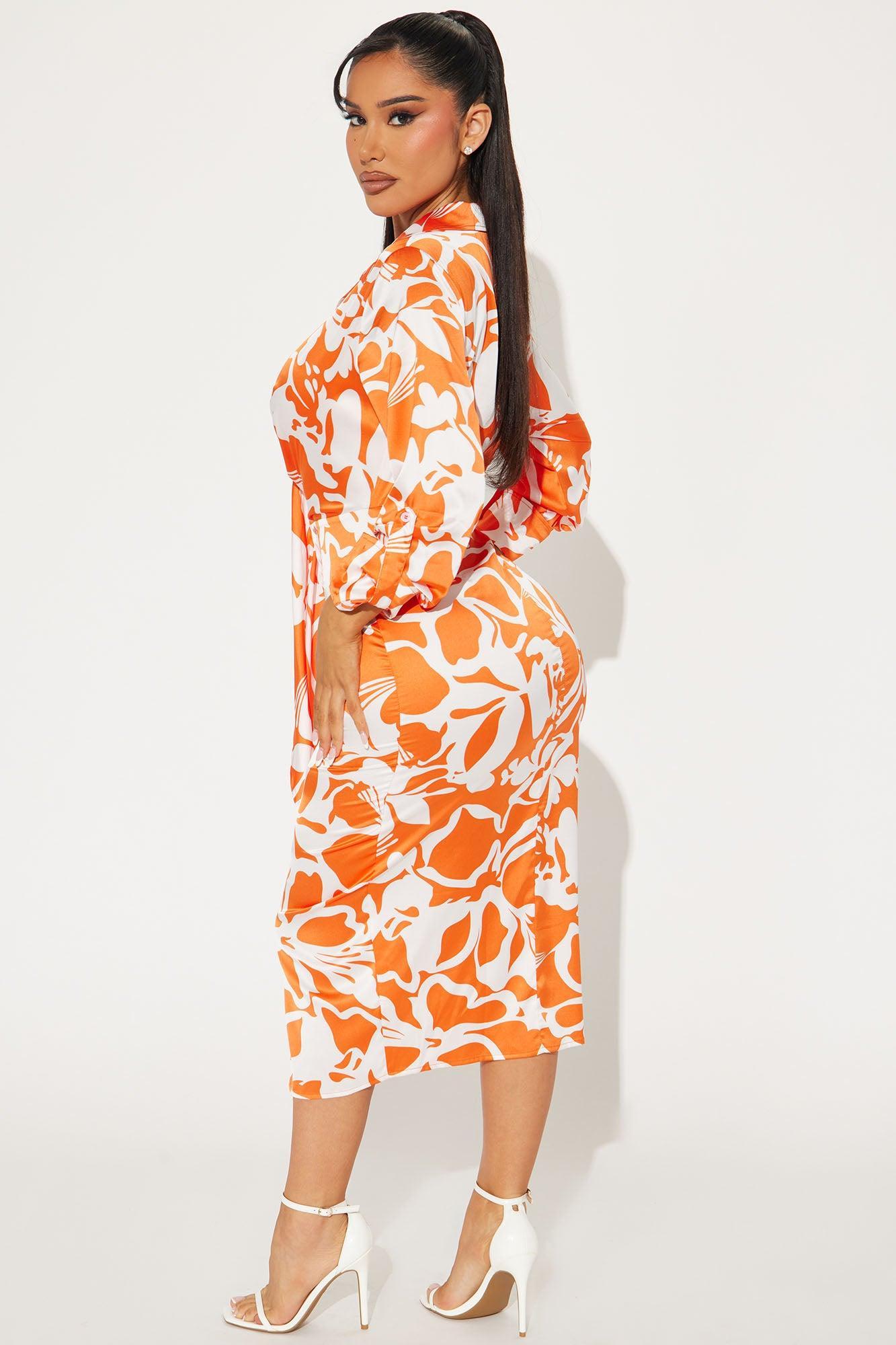 Solani Satin Shirt Midi Dress - Orange/combo Product Image