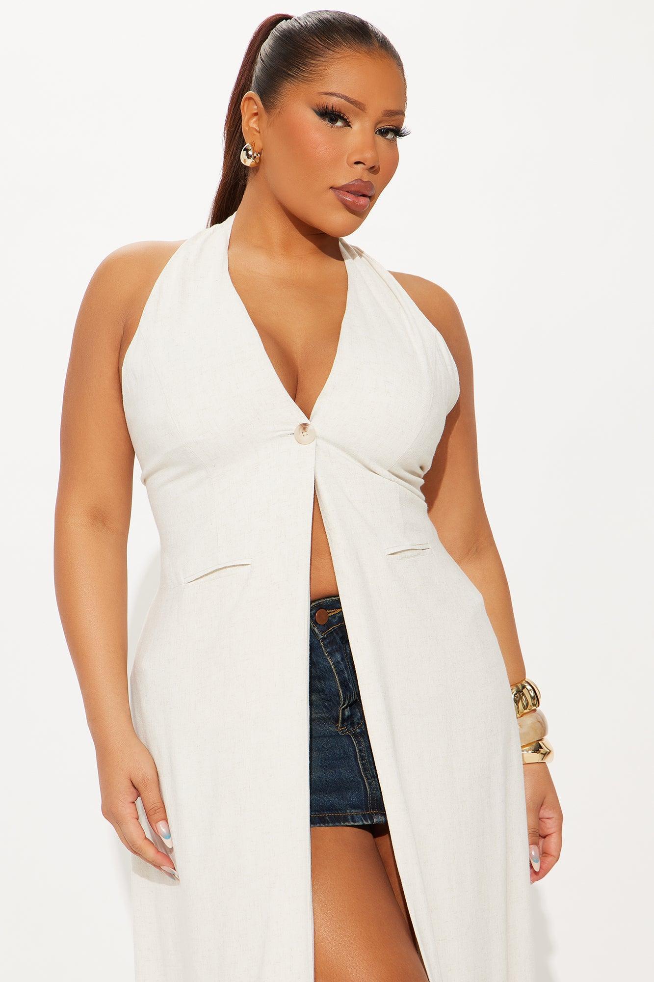 Unbothered Attitude Linen Maxi Halter Vest - Natural Female Product Image