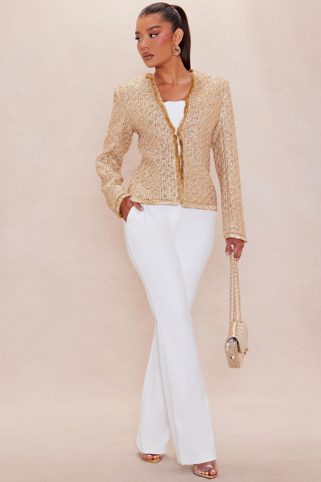 Angelica Fringe Tweed Jacket - Gold Product Image
