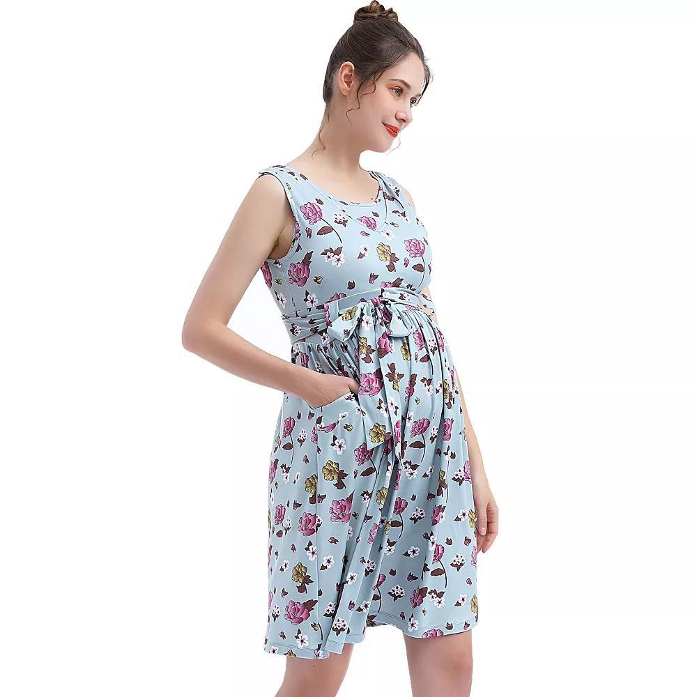 Pokkori Maternity Nursing Belted Sleeveless Skater Dress, Women's, Size: XS-MAT, Multi Product Image