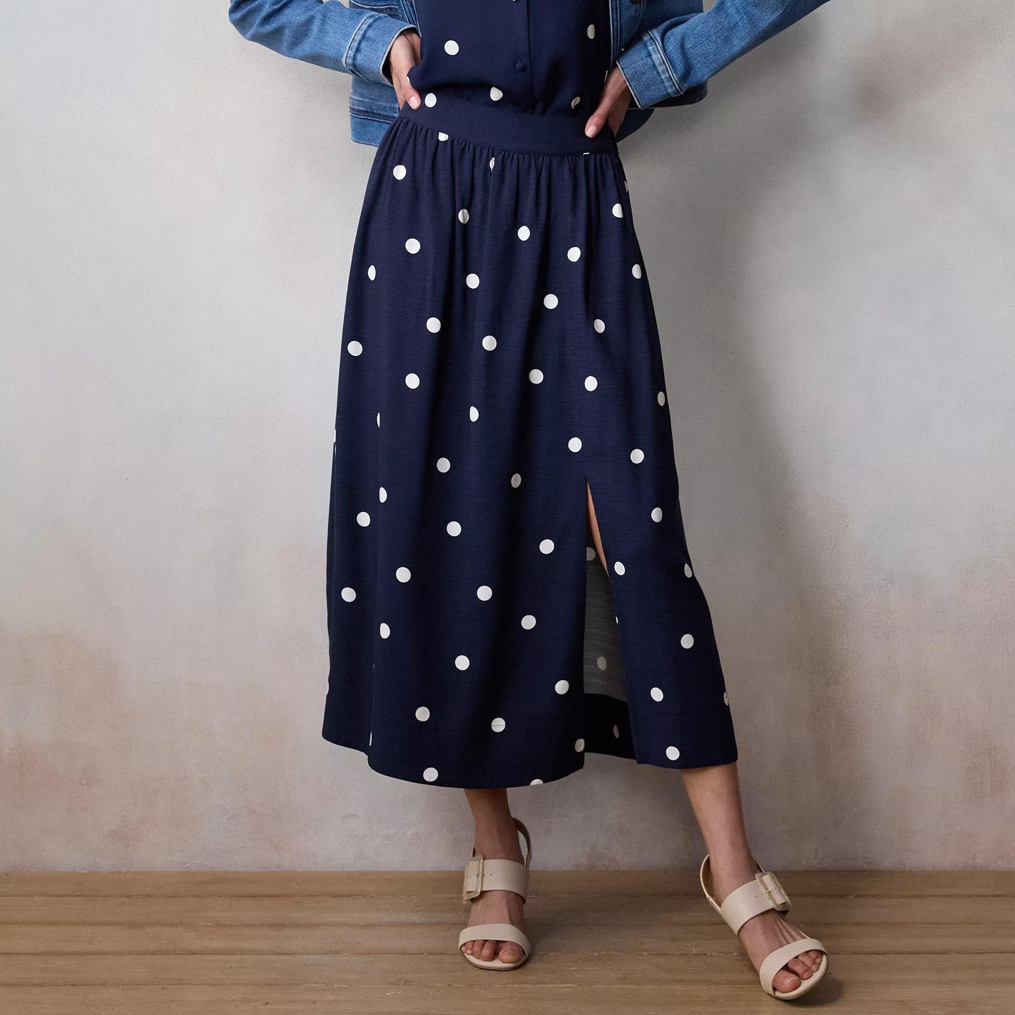 Women's LC Lauren Conrad A-Line Midi Skirt, Size: Medium, Blue Audrey Dot Product Image