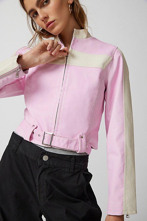 Urban Outfitters UO Jordan Faux Leather Fitted Racer Moto Jacket Womens at Urban Outfitters Product Image