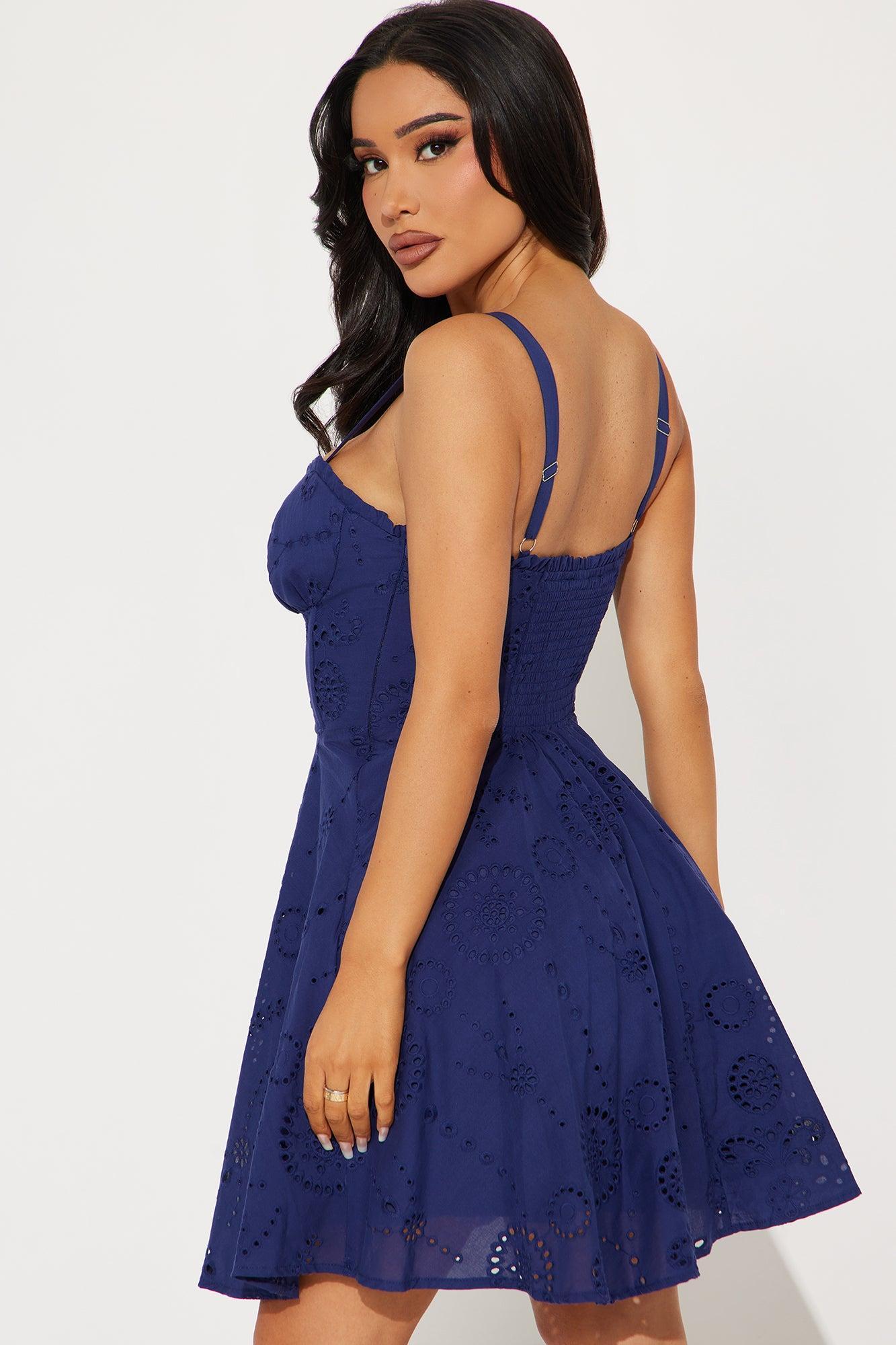 Katherine Eyelet Mini Dress - Navy Product Image