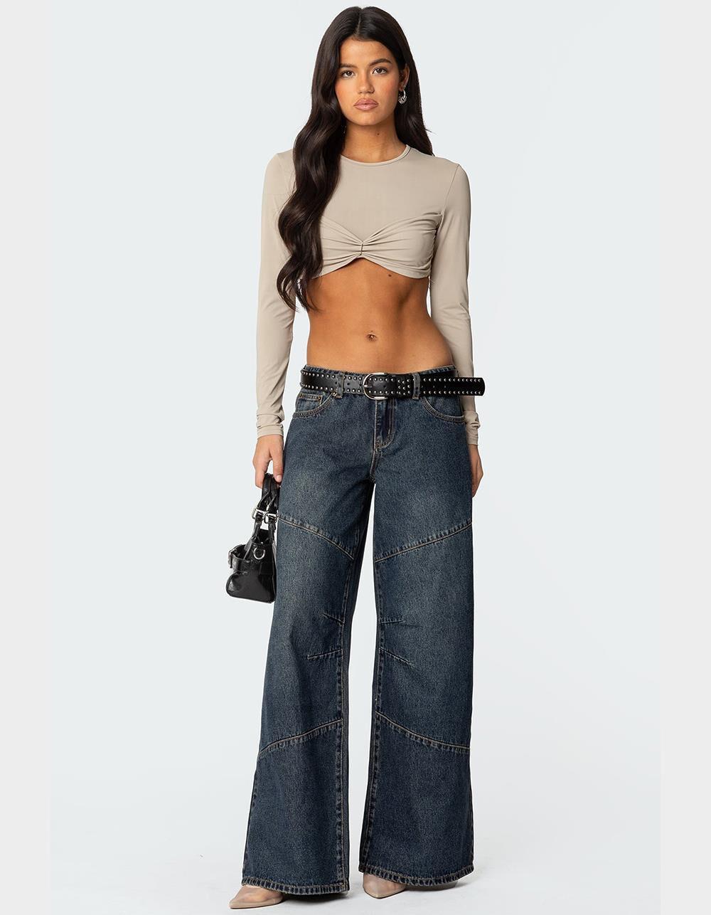 EDIKTED Gathered Long Sleeve Crop Top Product Image