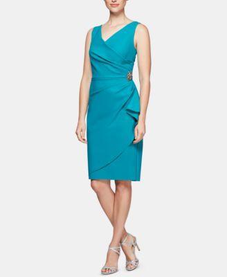 Alex Evenings Surplice V-Neck Sleeveless Ruched Brooch Sheath Dress Product Image