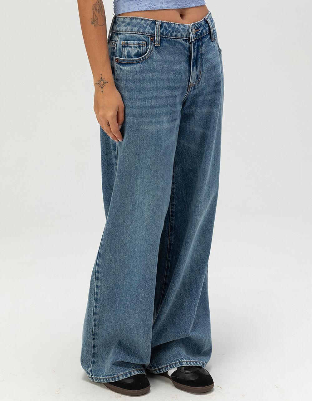 RSQ Womens Mid Rise Wide Leg Jeans - MED BLAST Product Image
