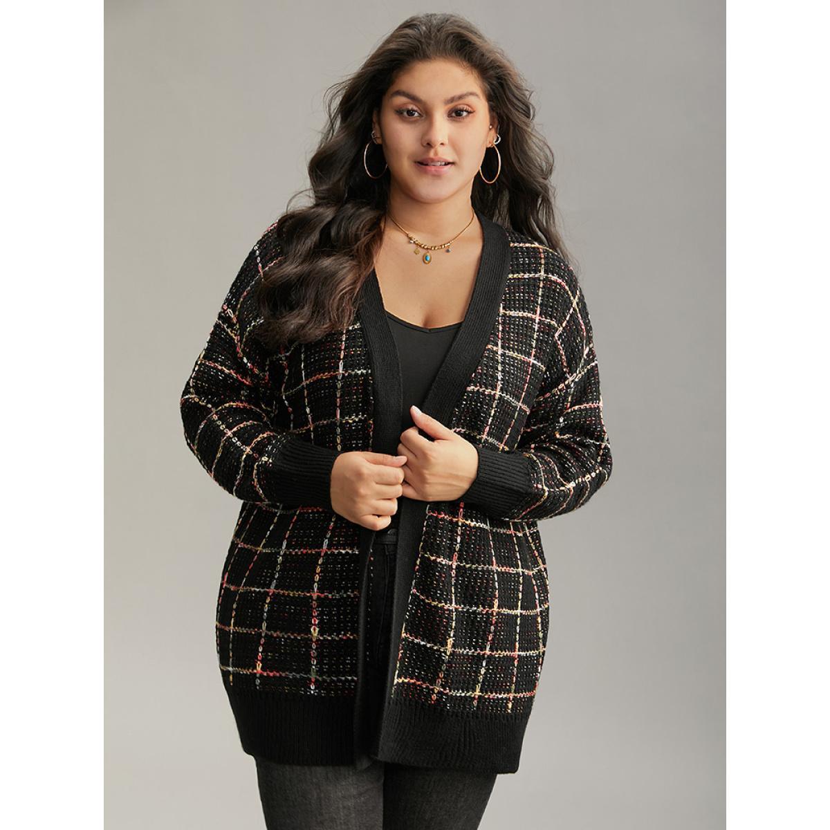 Plus Size Heather Plaid Elastic Cuffs Cardigan Multicolor Women Casual Loose Long Sleeve Festival-Christmas Cardigans BloomChic 18-20/2X Product Image