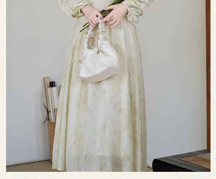 Long-Sleeve V-Neck Tie Dye Lace Panel Midi A-Line Dress Product Image