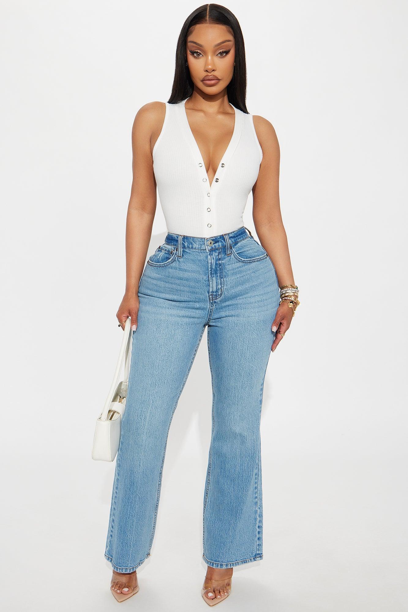Set Free Deep V-Neck Bodysuit - White Female Product Image