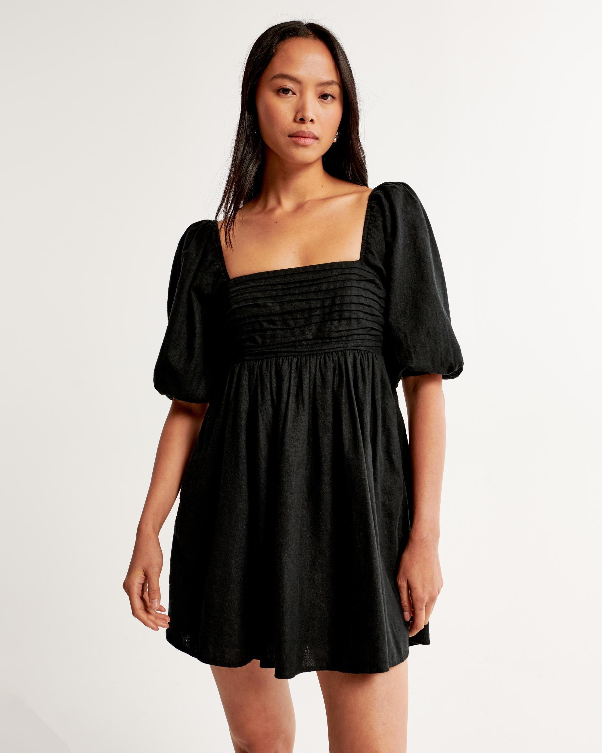 The A&F Emerson Linen-Blend Puff Sleeve Mini Dress Product Image