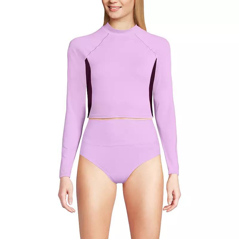 Women's Lands' End Long Sleeve Cropped UPF 50 Rash Guard Swim Top, Size: Small, Wild Purple Dark Wine Product Image
