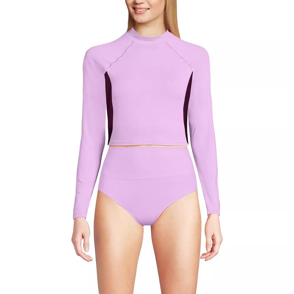 Women's Lands' End Long Sleeve Cropped UPF 50 Rash Guard Swim Top, Size: Small, Wild Purple Dark Wine Product Image