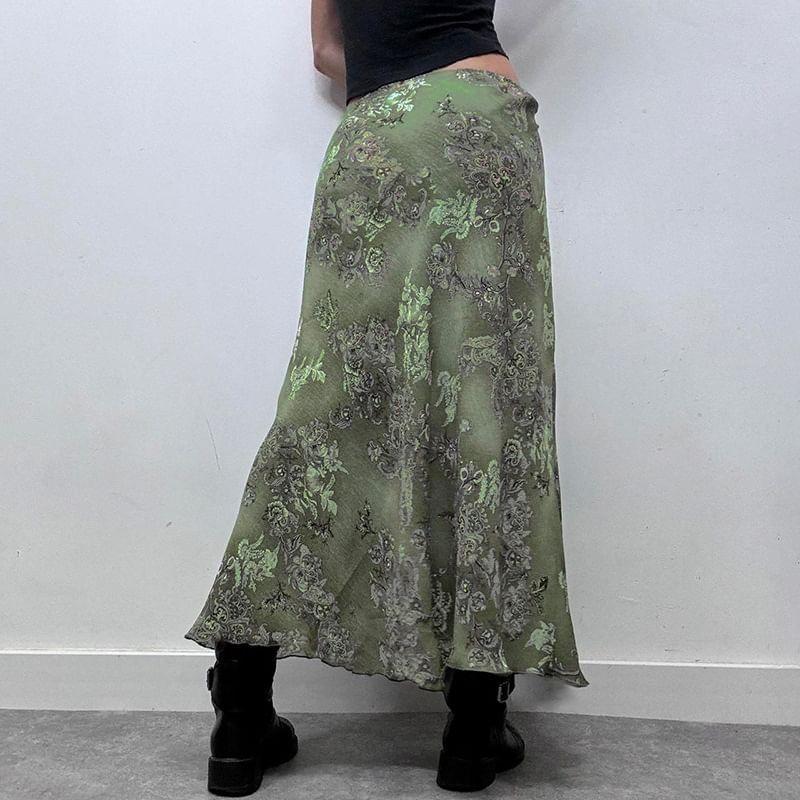 Mid Waist Floral Midi A-Line Skirt Product Image