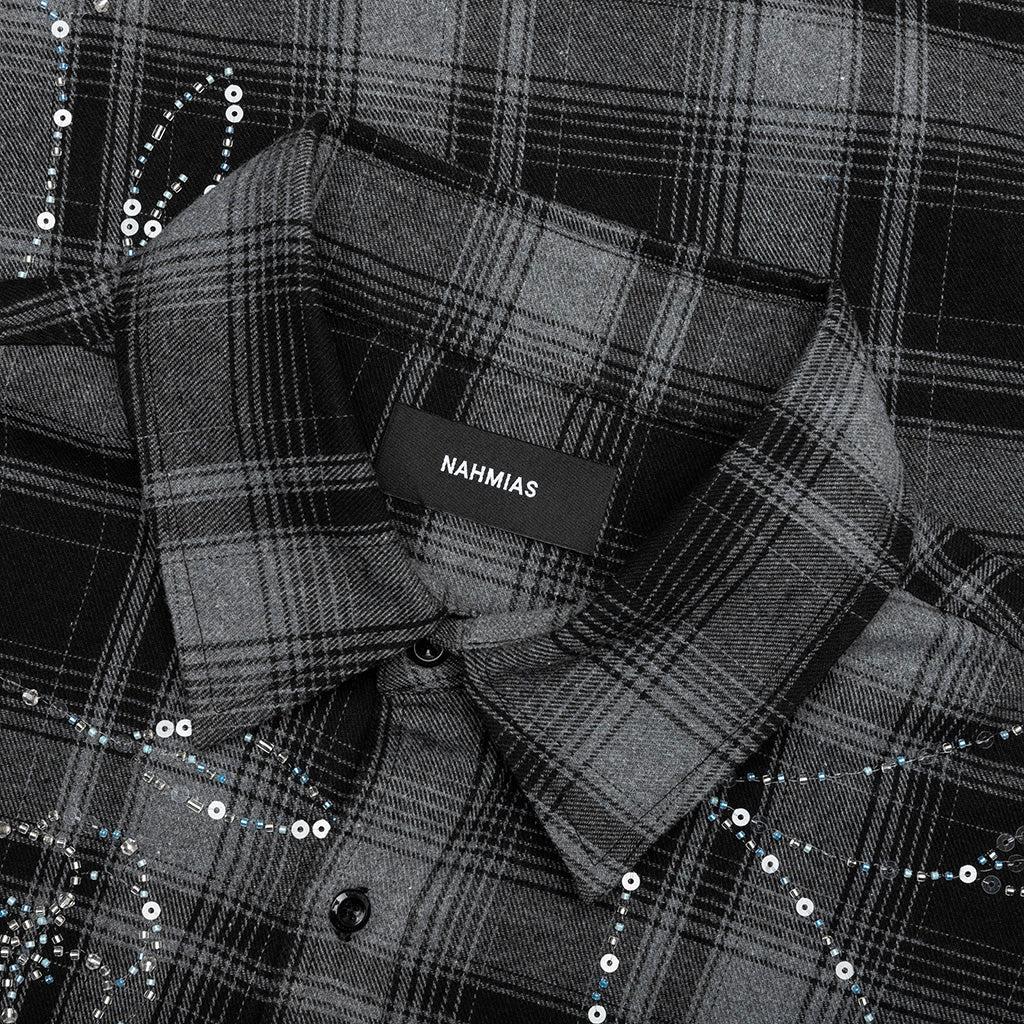 Plaid Beaded Oversized Shirt - Black Male Product Image