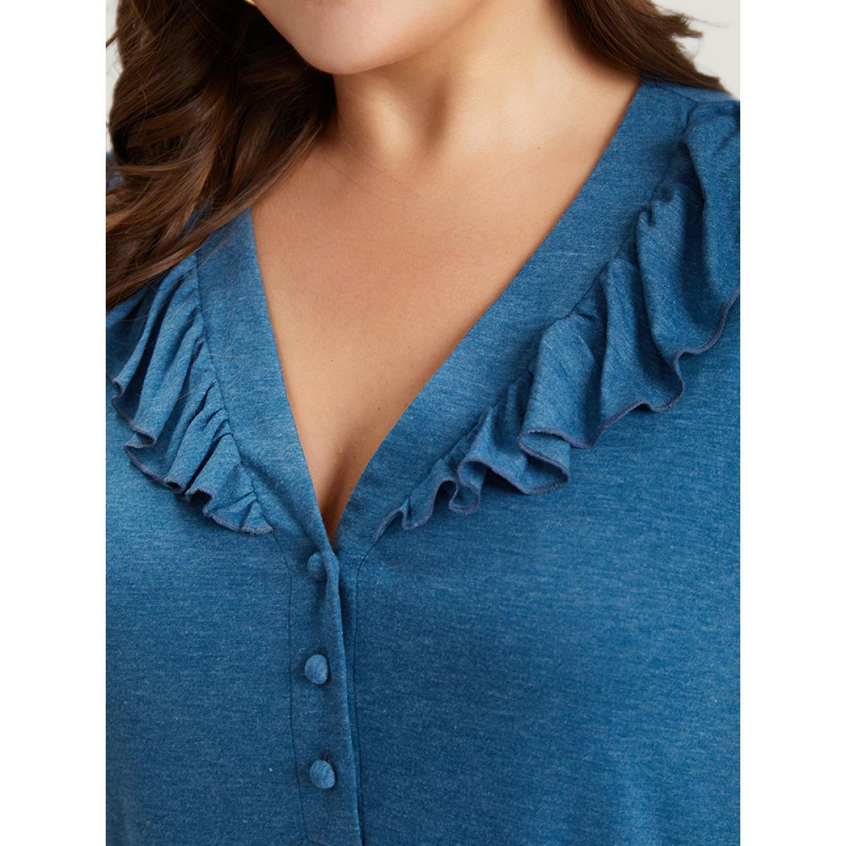 Plus Size Supersoft Essentials Plain Pocket Button Through Flutter Dress Aegean Women Casual Button V-neck Cap Sleeve Curvy Midi Dress BloomChic 30/6X Product Image