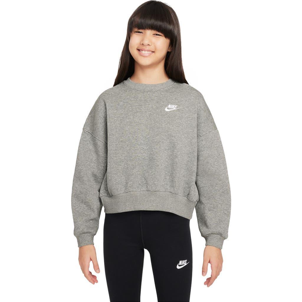 Nike Kids' Sportswear Club Fleece Crewneck Sweatshirt in Dark Grey Heather/White at Nordstrom Product Image