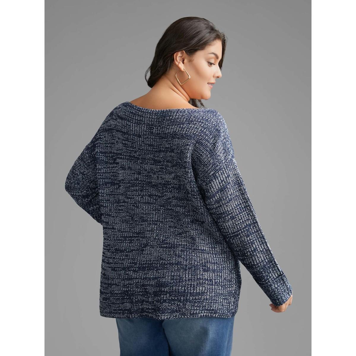 Plus Size Heather Boat Neck Drop Shoulder Sleeve Pullover Indigo Women Casual Loose Extra Long Sleeve Boat Neck Everyday Pullovers BloomChic 28/5X Product Image