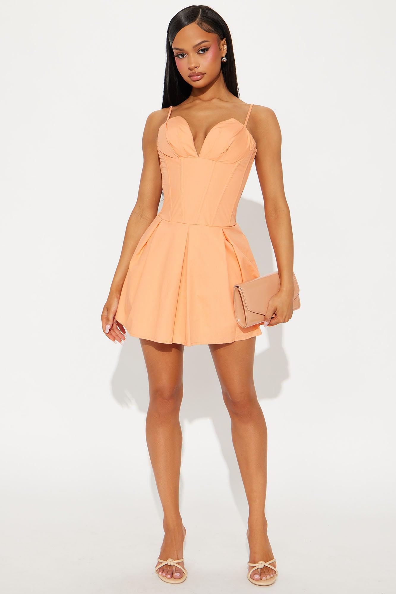 Estella Corset Poplin Mini Dress - Orange Product Image