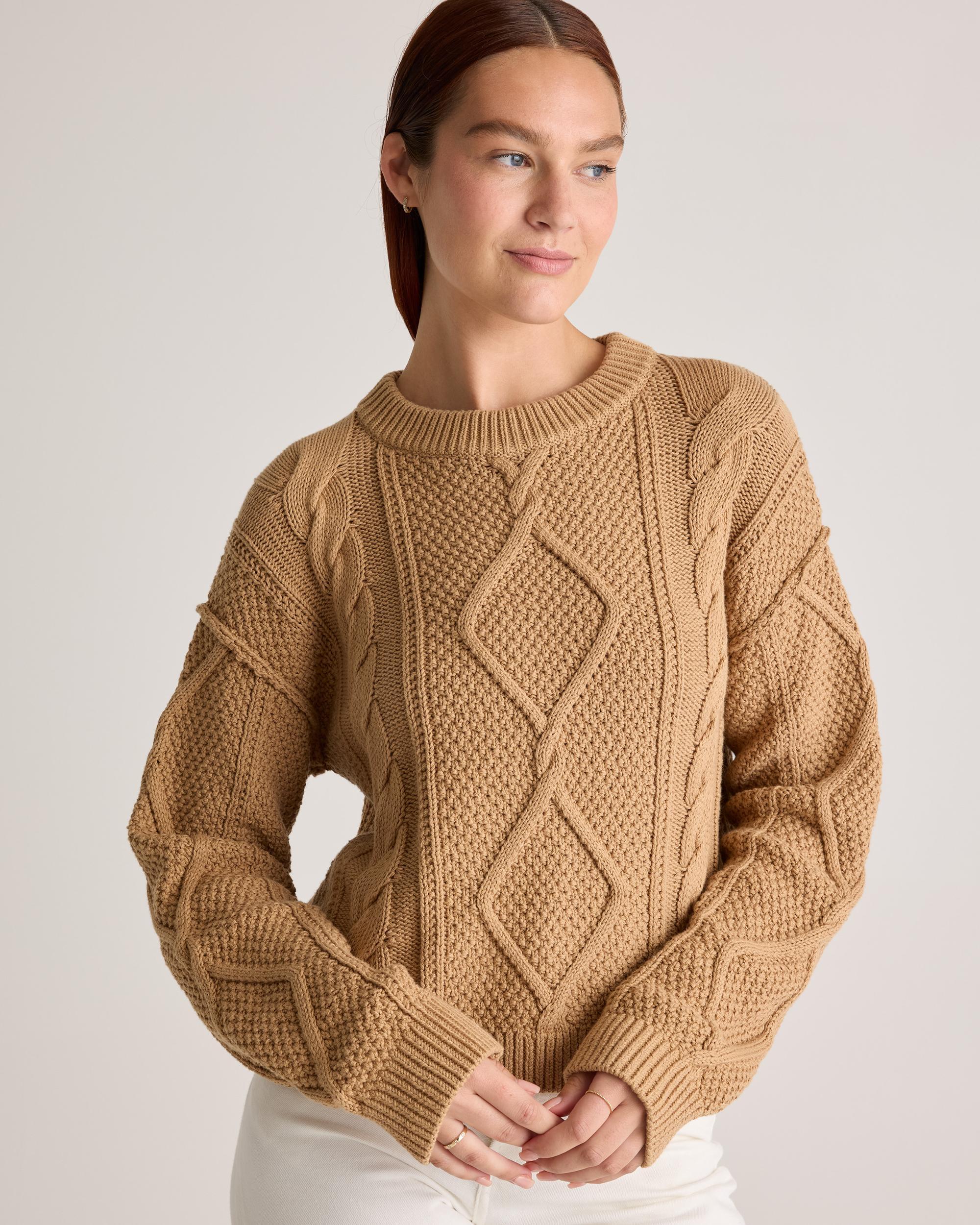 Quince | Women's Cropped Cable Crew Sweater Size XS, Organic Cotton Product Image